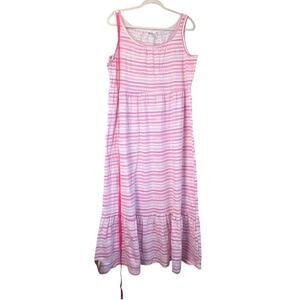 Time And Tru Womens L(12-14) Pink/White Pullon Maxi Dress Summer Casual/Lagen